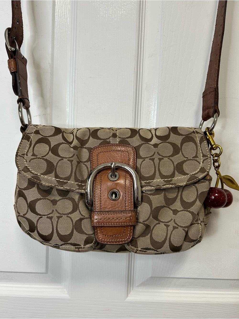 COACH  SoHo Y2K Brown & Tan Signature Canvas Crossbody with Leather Buckle